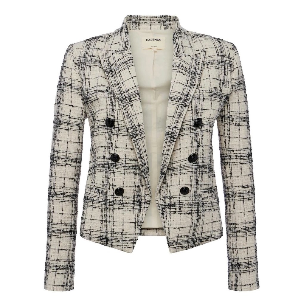 BNWT L'Agence Brooke Tweed Blazer IN ECRU/BLACK Size XS